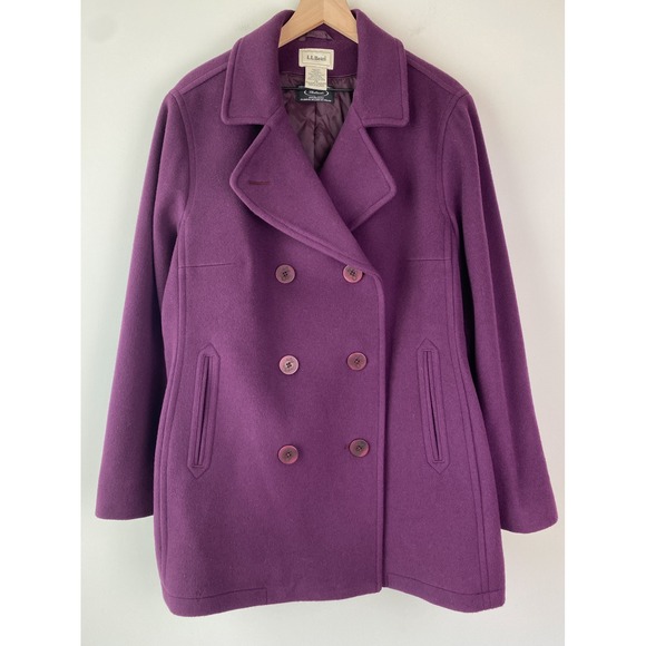 LL Bean Womens Wool Pea Coat 2X Purple Italian Bellandi Vintage Classic Chic